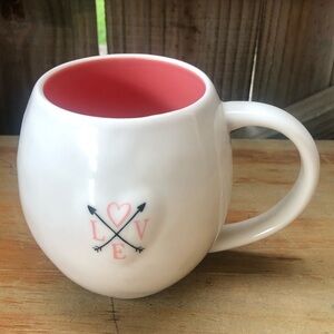 Rae Dunn Magenta Pink & White Puffy Heart Love & Arrows Large Coffee Mug